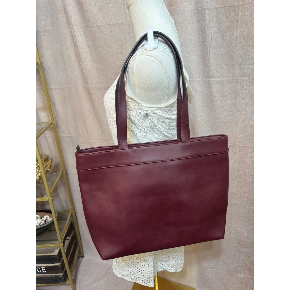 Karl Lagerfeld Paris Burgundy Bow Tote‎ Bag Faux Leather Large Shoulder Bag